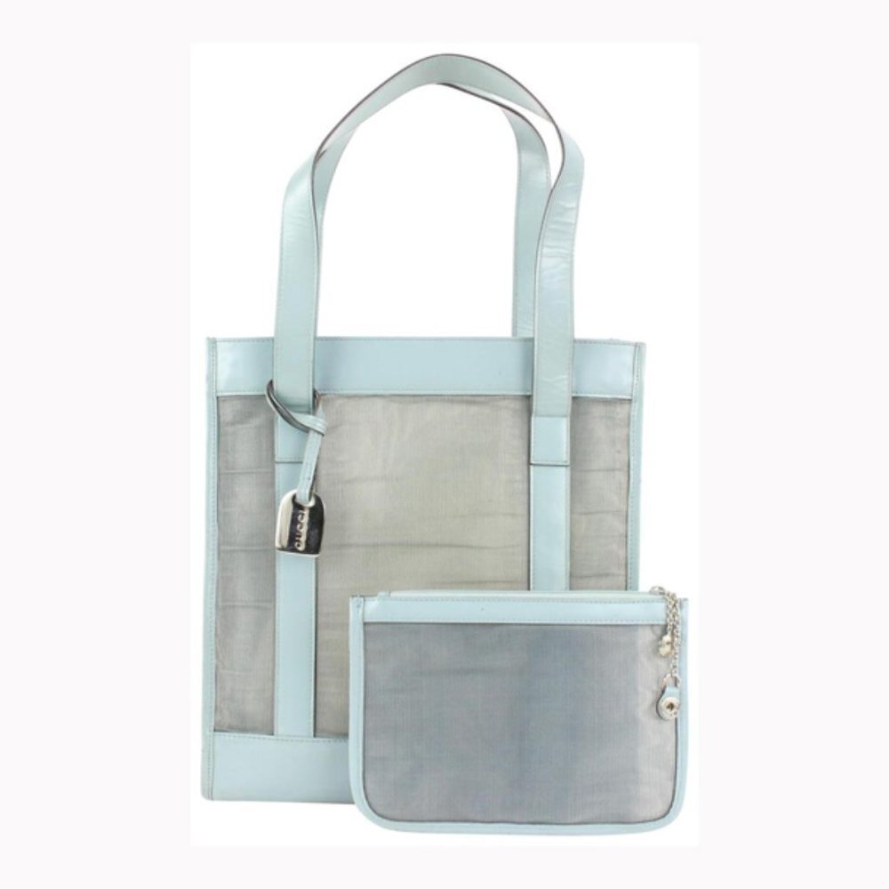 Gucci Blue Mesh Tote Bag with Pouch 915gk65